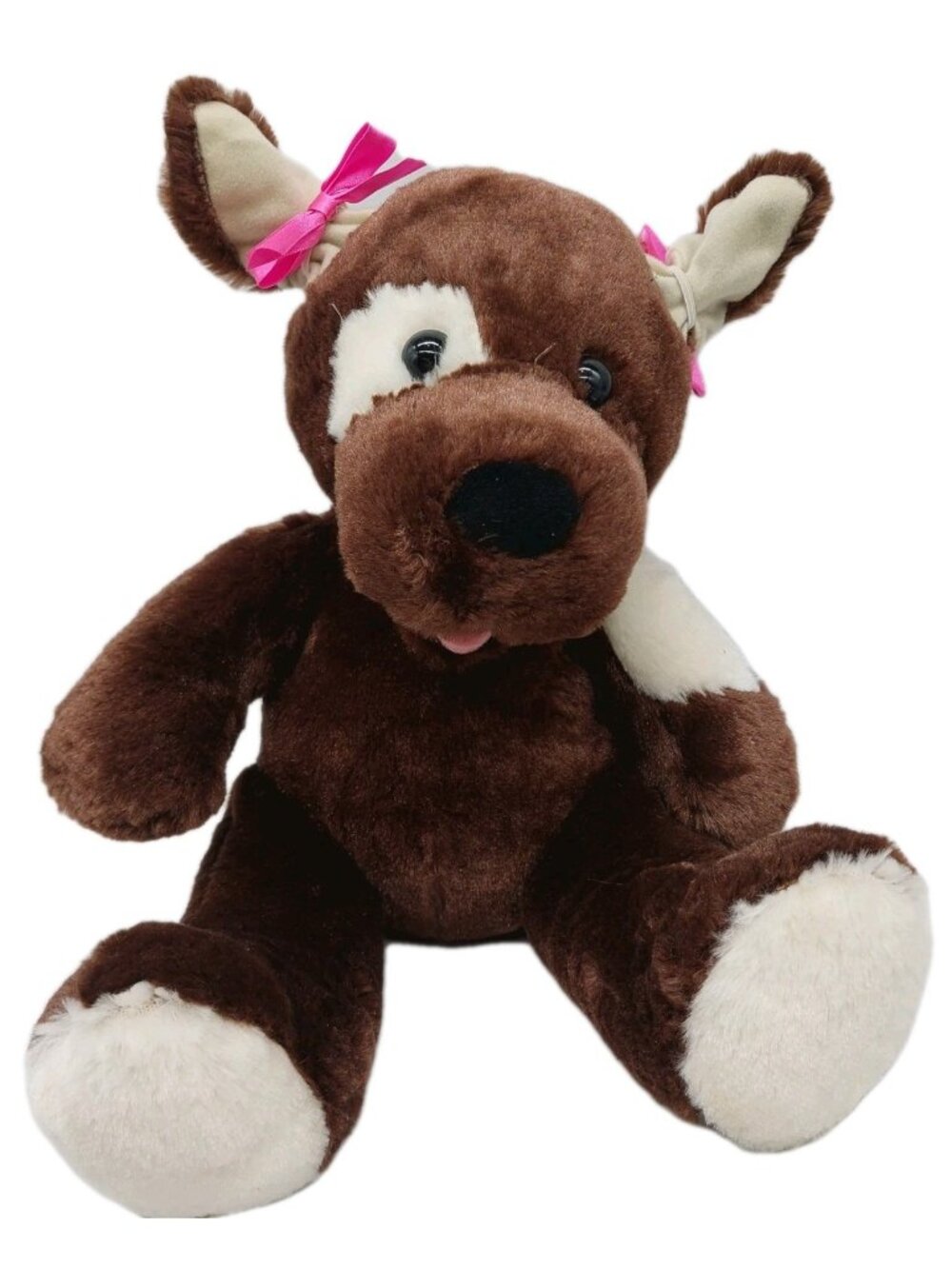 Build A Bear Puppy Dog Plush Dark Brown Spot Eye Sitting Stuffed Animal